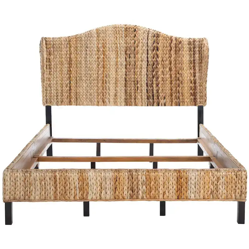 Structure de lit en rotin tressé Naturel/Espresso et Marron/Espresso – Grand lit (Full/Queen), 1 personne