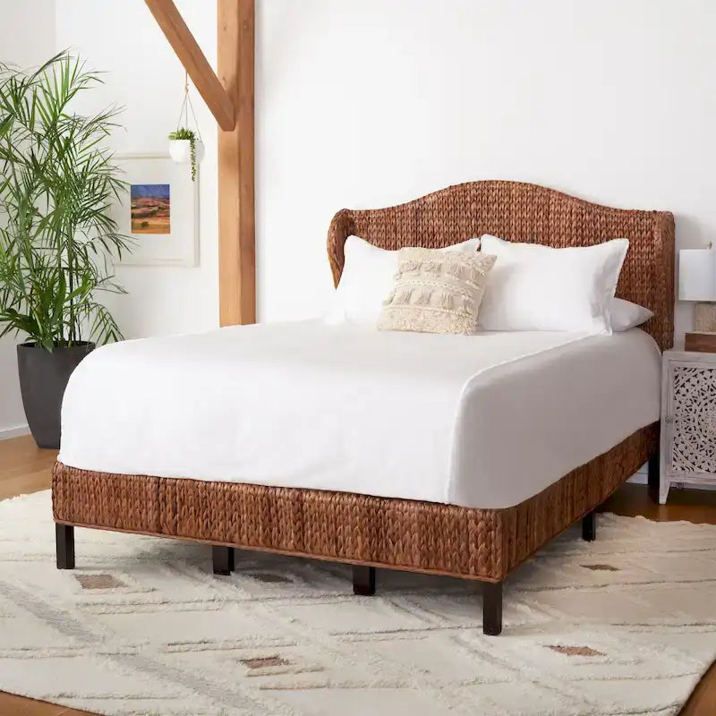 Structure de lit en rotin tressé Naturel/Espresso et Marron/Espresso – Grand lit (Full/Queen), 1 personne