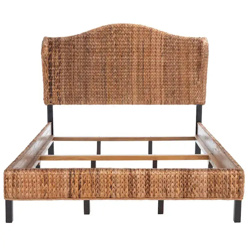 Structure de lit en rotin tressé Naturel/Espresso et Marron/Espresso – Grand lit (Full/Queen), 1 personne