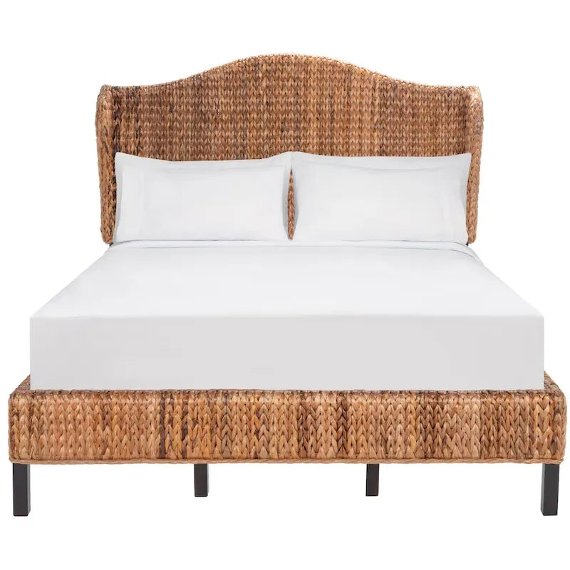 Structure de lit en rotin tressé Naturel/Espresso et Marron/Espresso – Grand lit (Full/Queen), 1 personne