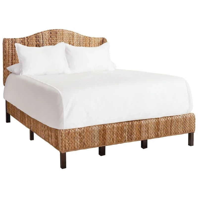 Structure de lit en rotin tressé Naturel/Espresso et Marron/Espresso – Grand lit (Full/Queen), 1 personne
