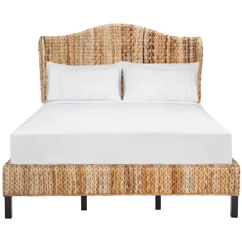 Structure de lit en rotin tressé Naturel/Espresso et Marron/Espresso – Grand lit (Full/Queen), 1 personne