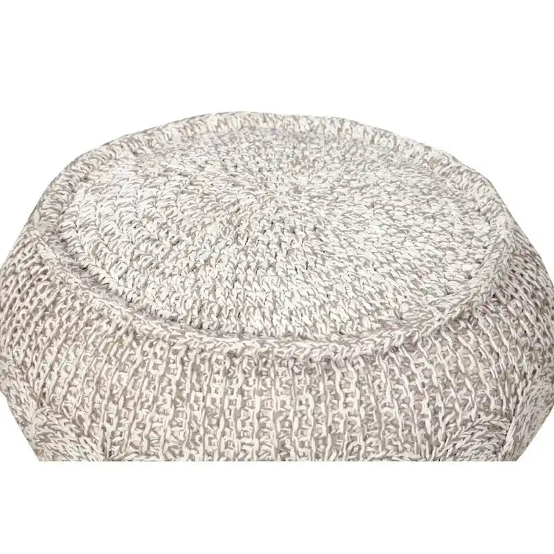 Pouf ottoman tricoté câble gris, moyen, 1 personne