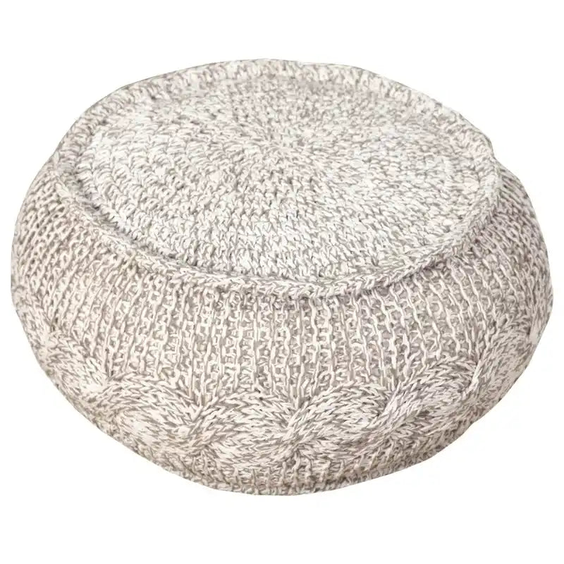 Pouf ottoman tricoté câble gris, moyen, 1 personne