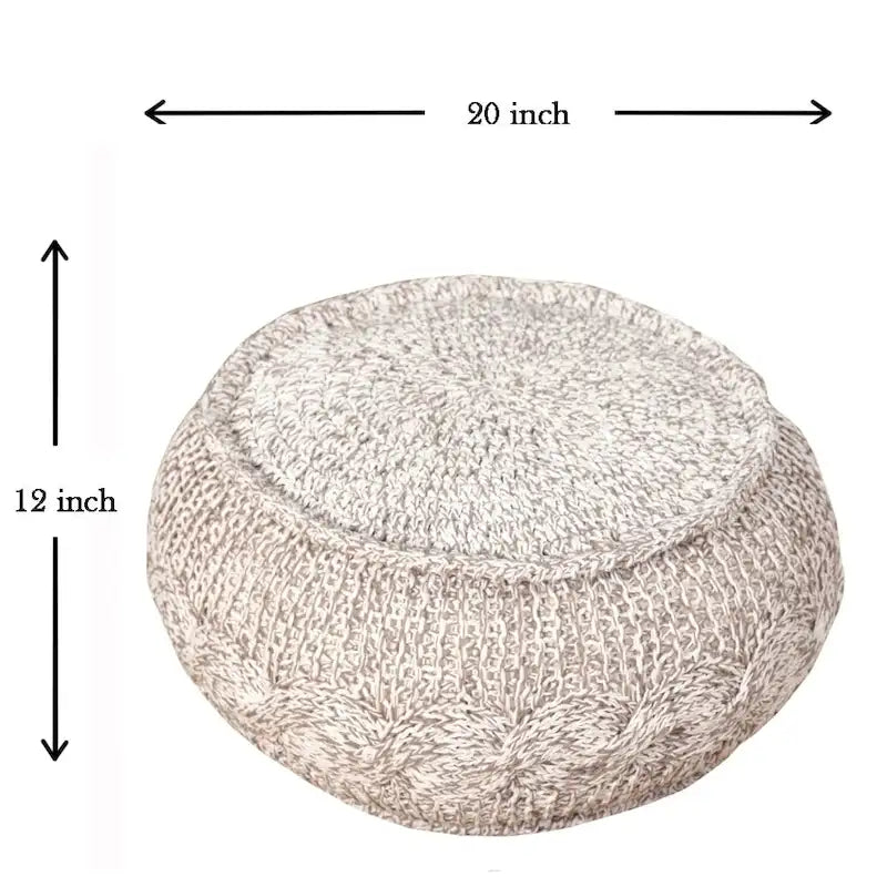 Pouf ottoman tricoté câble gris, moyen, 1 personne
