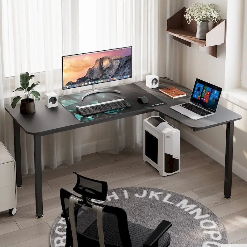 60  Large Home Office Corner Desk L-Shaped Computer Desk with Mouse Pad