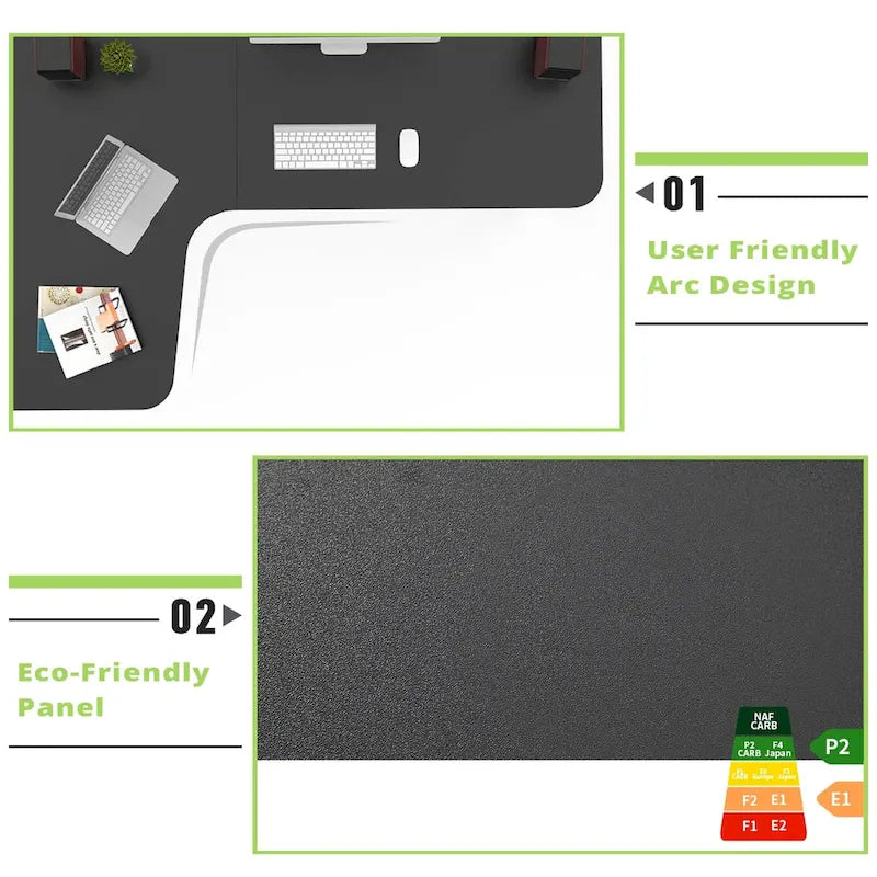 Bureau d'angle en L noir avec tapis de souris, pour une personne