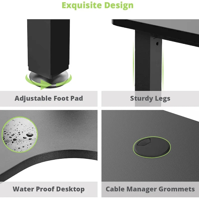 Bureau d'angle en L noir avec tapis de souris, pour une personne