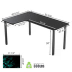 Bureau d'angle en L noir avec tapis de souris, pour une personne
