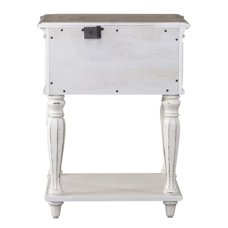 Table de chevet à pied traditionnel antique blanc, simple