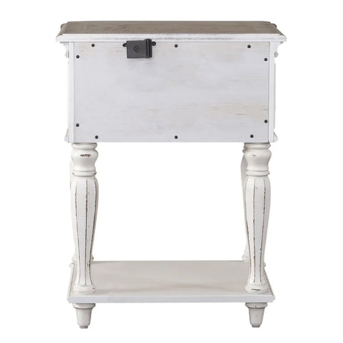 Table de chevet à pied traditionnel antique blanc, simple