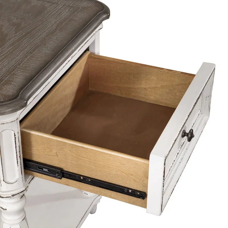 Table de chevet à pied traditionnel antique blanc, simple