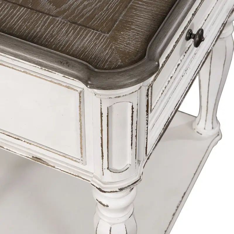 Table de chevet à pied traditionnel antique blanc, simple