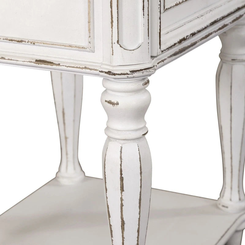 Table de chevet à pied traditionnel antique blanc, simple