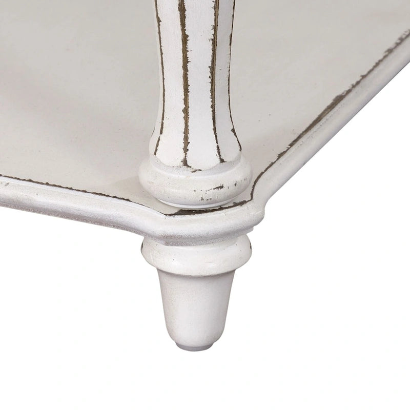 Table de chevet à pied traditionnel antique blanc, simple