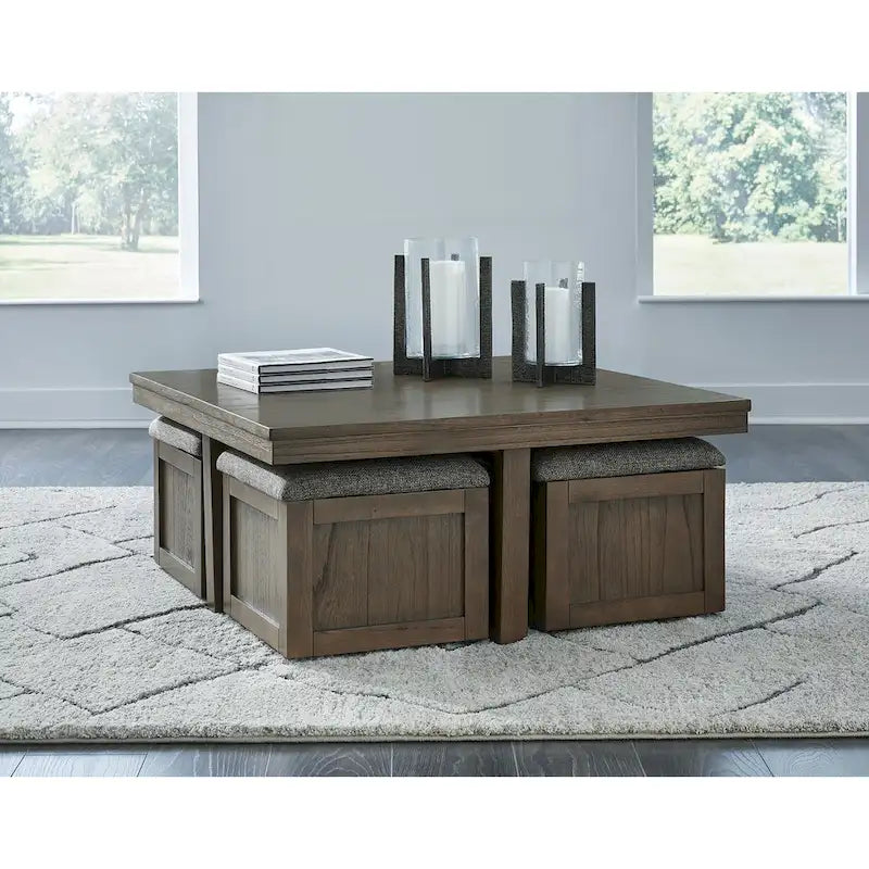 Signature Design by Ashley Boardernest Brown Coffee Table with 4 Stools - 40 W x 40 D x 18 H