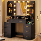 Coiffeuse avec plateau en verre et miroir éclairé, blanc/noir, simple