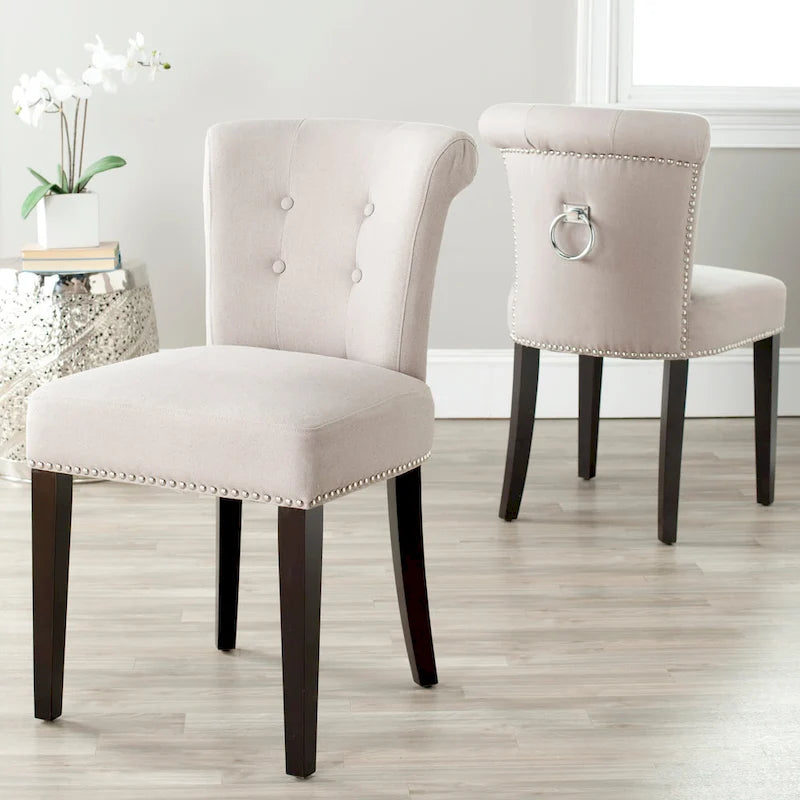 Chaise de salle à manger, Beige/Brun antique/Taupe/Gris/Gris huître, Rembourrée, Lot de 2