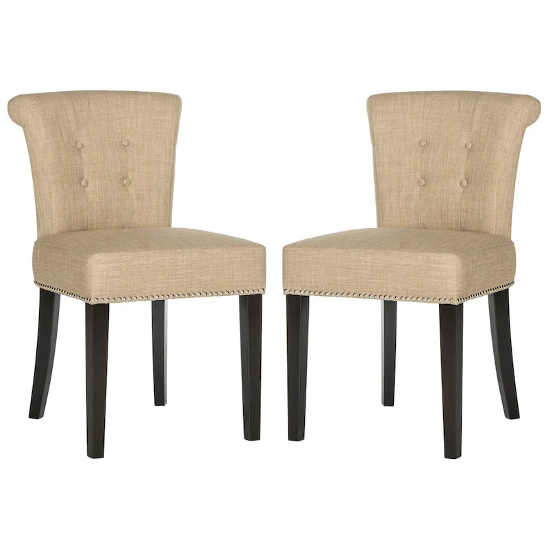Chaise de salle à manger, Beige/Brun antique/Taupe/Gris/Gris huître, Rembourrée, Lot de 2