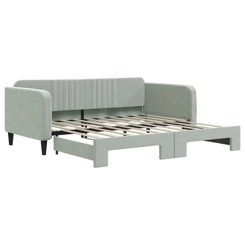 Lit de repos gris clair en velours avec lit gigogne, 2 places