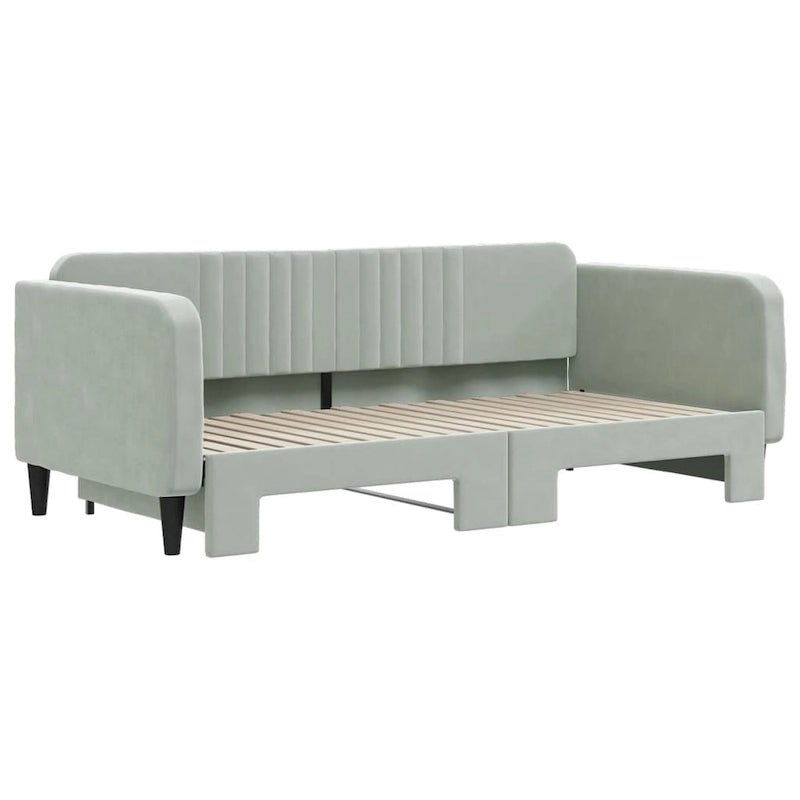 Lit de repos gris clair en velours avec lit gigogne, 2 places