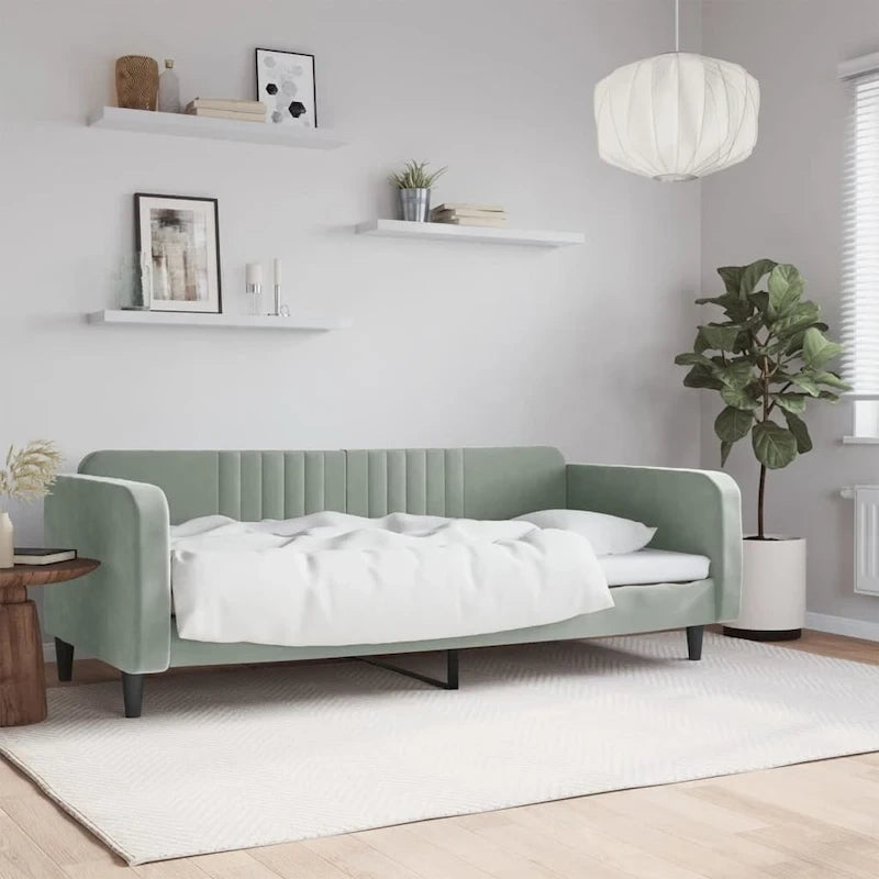 Lit de repos gris clair en velours avec lit gigogne, 2 places