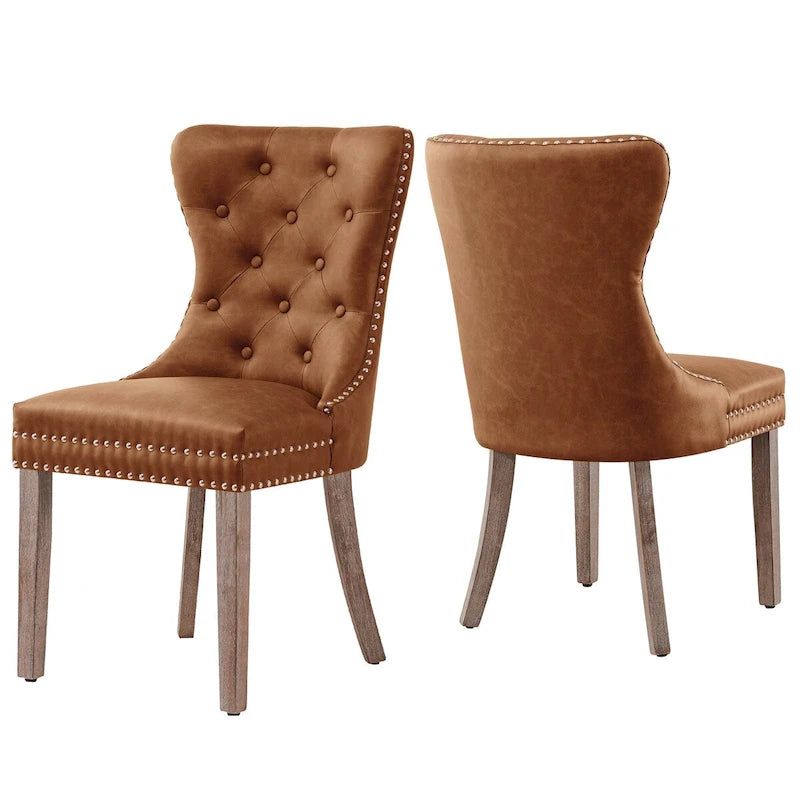 Chaise de salle à manger à dossier haut en similicuir, marron/gris, lot de 2