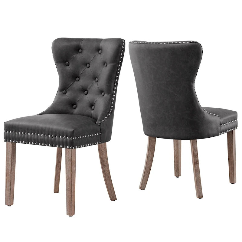 Chaise de salle à manger à dossier haut en similicuir, marron/gris, lot de 2