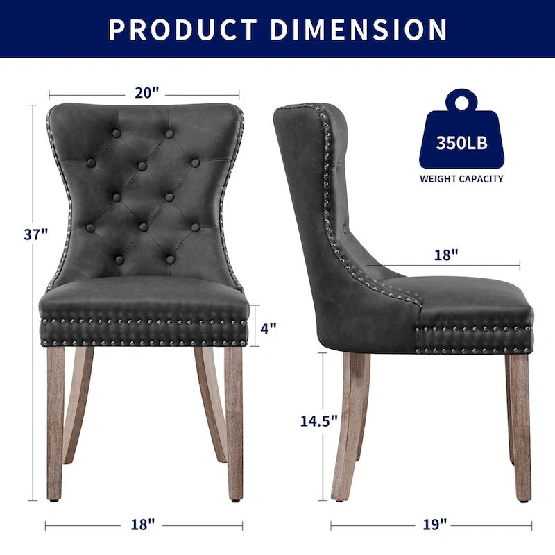 Chaise de salle à manger à dossier haut en similicuir, marron/gris, lot de 2