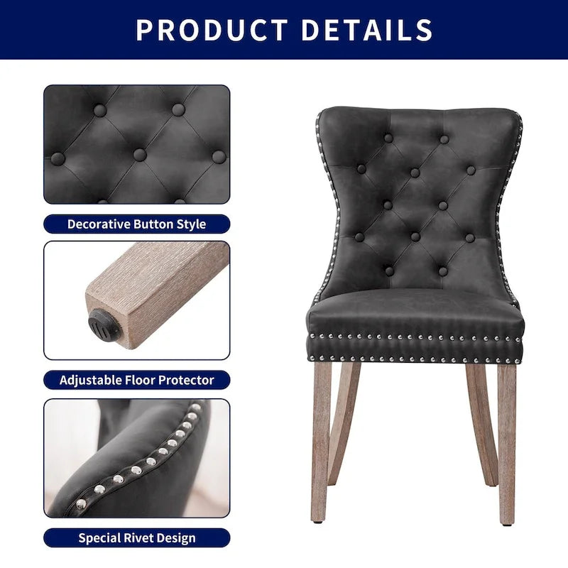 Chaise de salle à manger à dossier haut en similicuir, marron/gris, lot de 2