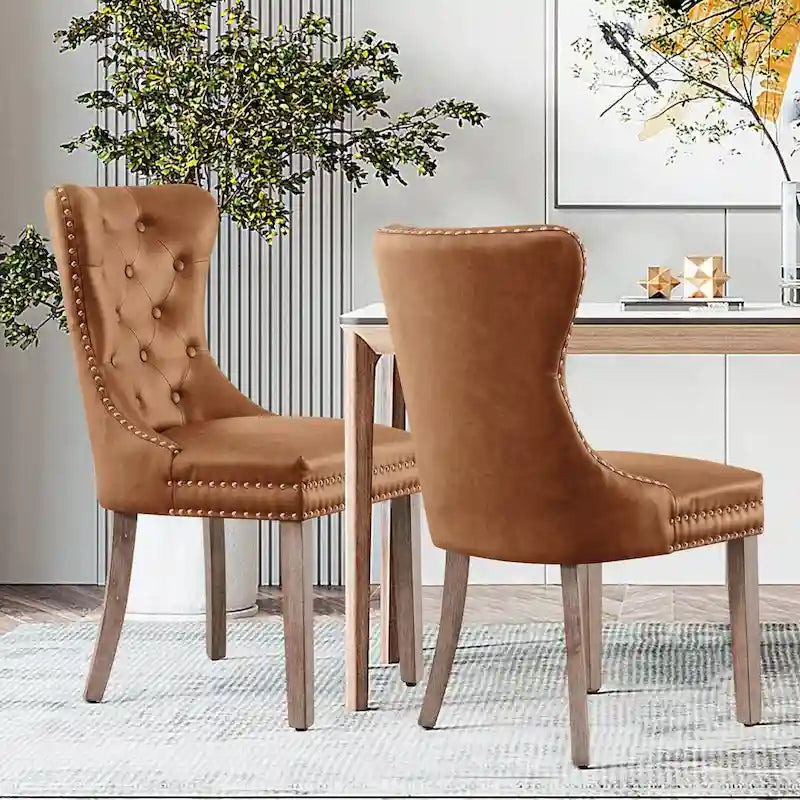Chaise de salle à manger à dossier haut en similicuir, marron/gris, lot de 2