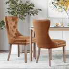 Chaise de salle à manger à dossier haut en similicuir, marron/gris, lot de 2