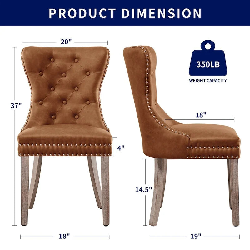Chaise de salle à manger à dossier haut en similicuir, marron/gris, lot de 2