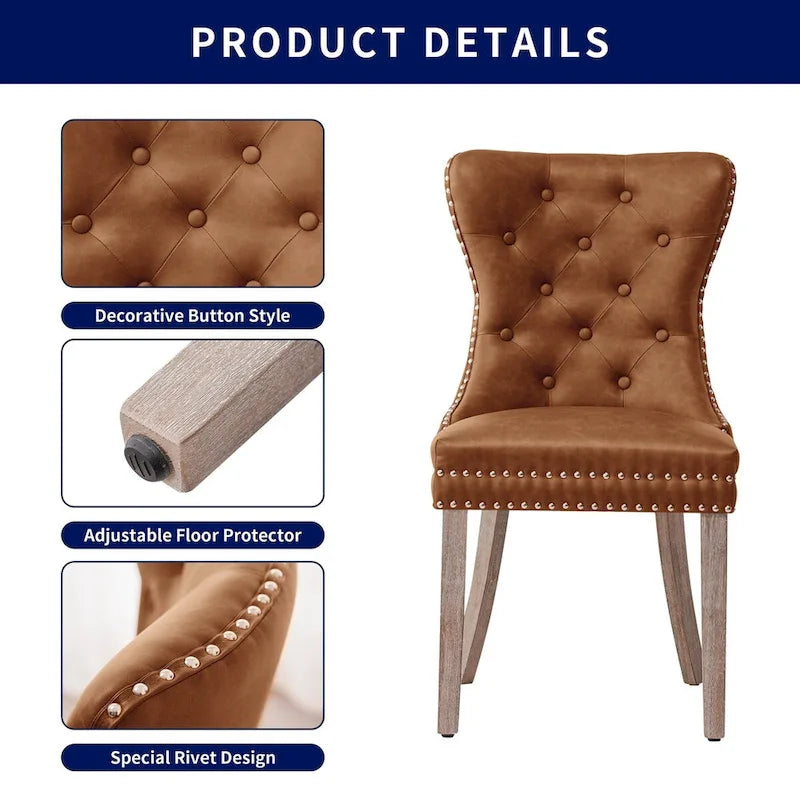 Chaise de salle à manger à dossier haut en similicuir, marron/gris, lot de 2