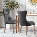Chaise de salle à manger à dossier haut en similicuir, marron/gris, lot de 2