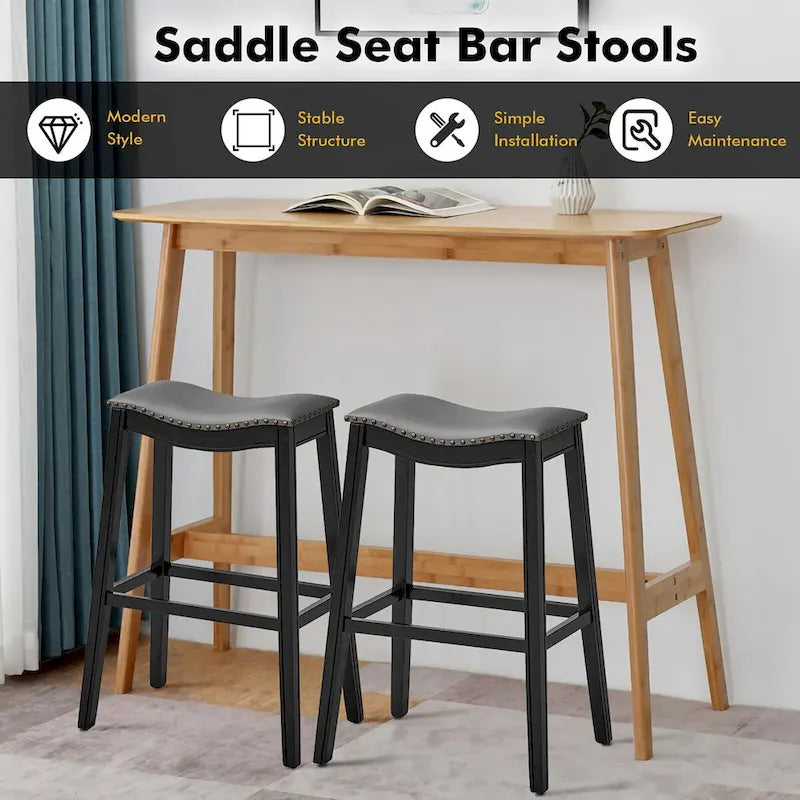 Gymax Lot de 2 tabourets de bar selle chaises de cuisine hauteur bar avec caoutchouc
