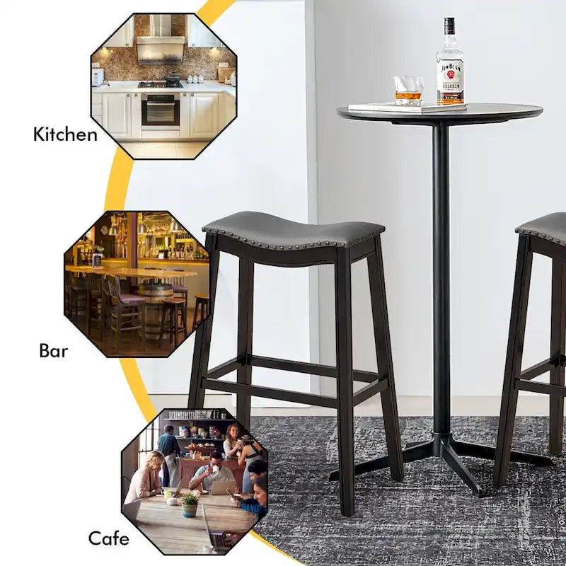 Gymax Lot de 2 tabourets de bar selle chaises de cuisine hauteur bar avec caoutchouc