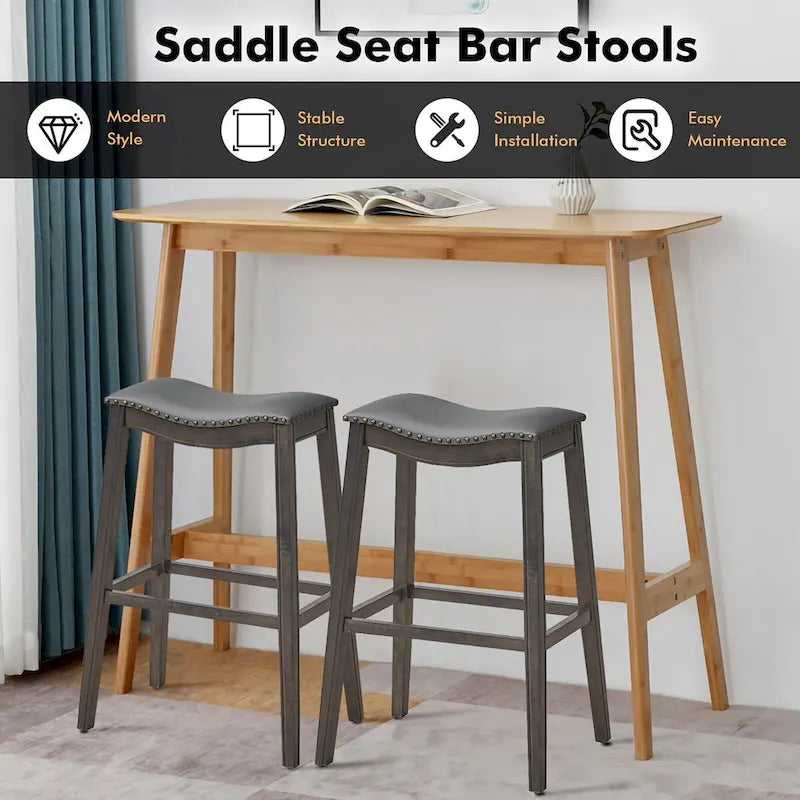 Gymax Lot de 2 tabourets de bar selle chaises de cuisine hauteur bar avec caoutchouc