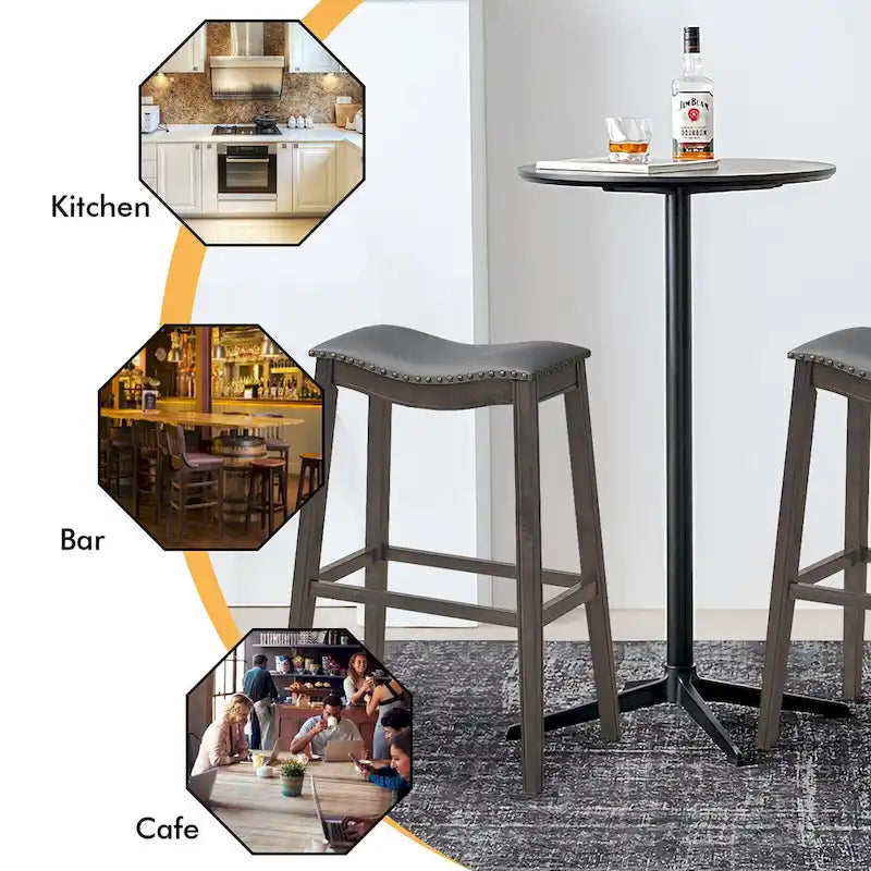 Gymax Lot de 2 tabourets de bar selle chaises de cuisine hauteur bar avec caoutchouc