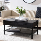 Table basse à étagère inférieure à 2 tiroirs – Blanc vieilli / Gris délavé / Noir / Marron