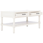Table basse à étagère inférieure à 2 tiroirs – Blanc vieilli / Gris délavé / Noir / Marron