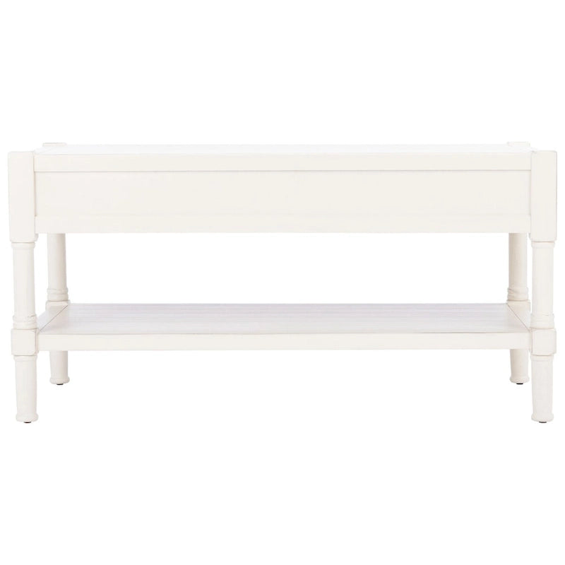 Table basse à étagère inférieure à 2 tiroirs – Blanc vieilli / Gris délavé / Noir / Marron