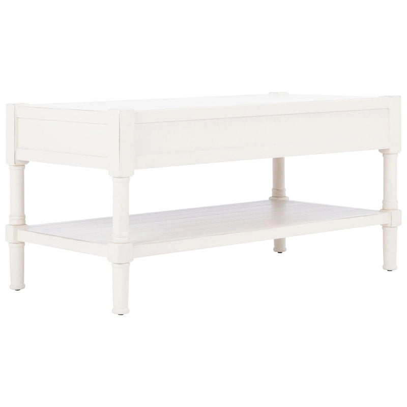 Table basse à étagère inférieure à 2 tiroirs – Blanc vieilli / Gris délavé / Noir / Marron