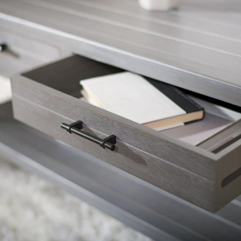 Table basse à étagère inférieure à 2 tiroirs – Blanc vieilli / Gris délavé / Noir / Marron