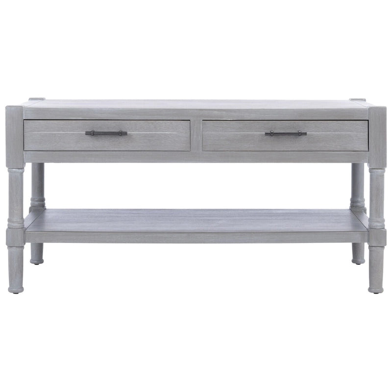 Table basse à étagère inférieure à 2 tiroirs – Blanc vieilli / Gris délavé / Noir / Marron