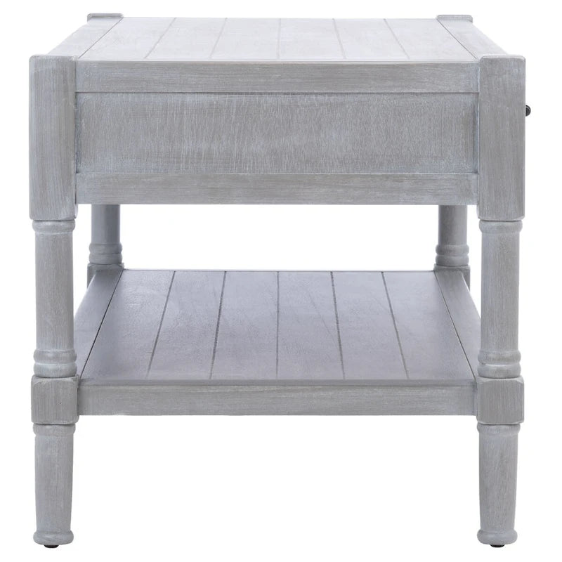 Table basse à étagère inférieure à 2 tiroirs – Blanc vieilli / Gris délavé / Noir / Marron