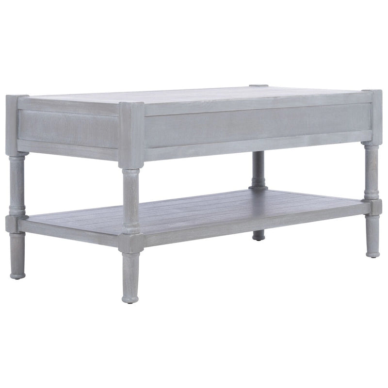 Table basse à étagère inférieure à 2 tiroirs – Blanc vieilli / Gris délavé / Noir / Marron