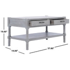 Table basse à étagère inférieure à 2 tiroirs – Blanc vieilli / Gris délavé / Noir / Marron