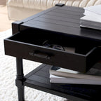 Table basse à étagère inférieure à 2 tiroirs – Blanc vieilli / Gris délavé / Noir / Marron