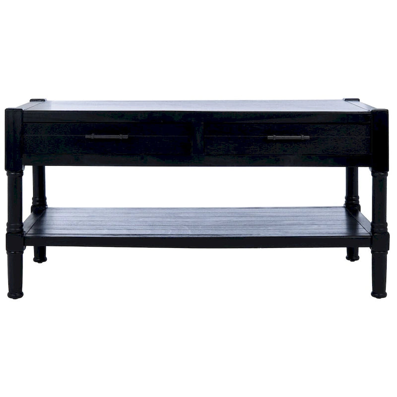 Table basse à étagère inférieure à 2 tiroirs – Blanc vieilli / Gris délavé / Noir / Marron